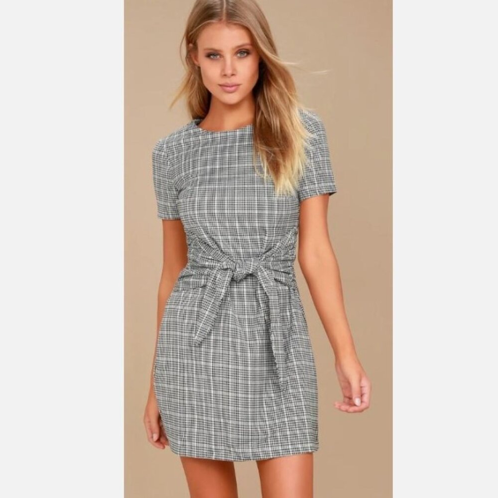 LIKE NEW Black & White Gingham Sz Small Church Office Knotted Lined Sheath Dress